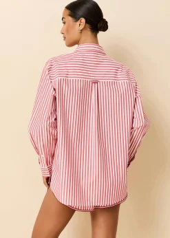 Avril Button Down Washed Red / Optic White Stripe