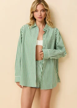 Avril Button Down Washed Green / Optic White Stripe