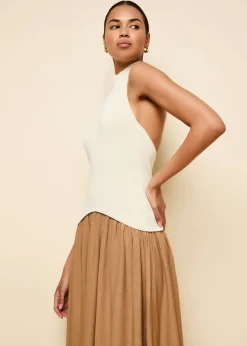 Halter Soglio Dress Ecru Camel