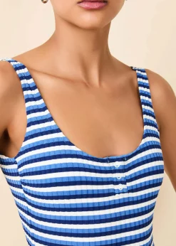 Luela Ribbed Button One Piece Marina Blue / Maritime Navy Stripe